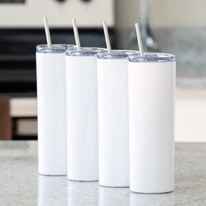 STRATA CUPS Matte White Skinny Tumbler with Lid and Straw (4 Pack) - 20 Oz